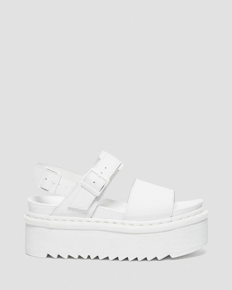 Dr Martens Voss Mono Læder Platform Sandaler Med Rem Dame Hvide | DK 329CTV